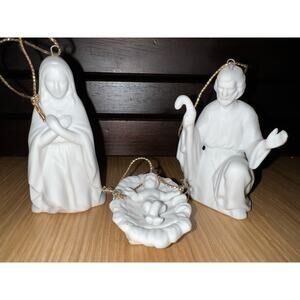 Vintage Roman Inc 1990 3x Ornaments Complete Nativity Set Baby Jesus Porcelain